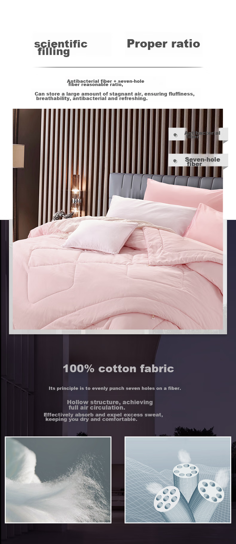 FUANNA Warm Seven-Hole Antibacterial Fiber Comforter, Two-In Mother-Child Quilt, All-Season Duvet, 9.3 Jin (4.65 Kg), 230*229cm, Pink 6