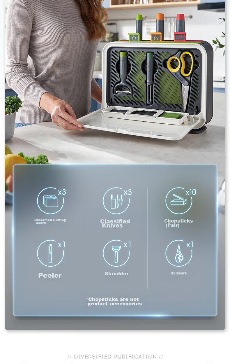 Morphyrichards Disinfection Knife Holder Third Generation, Classified Cutting Board, Knives, Chopping Board, Chopsticks, UV Sterilization And Drying All-In Machine, Six Knives Three Boards Set MR1002, One's Member 8