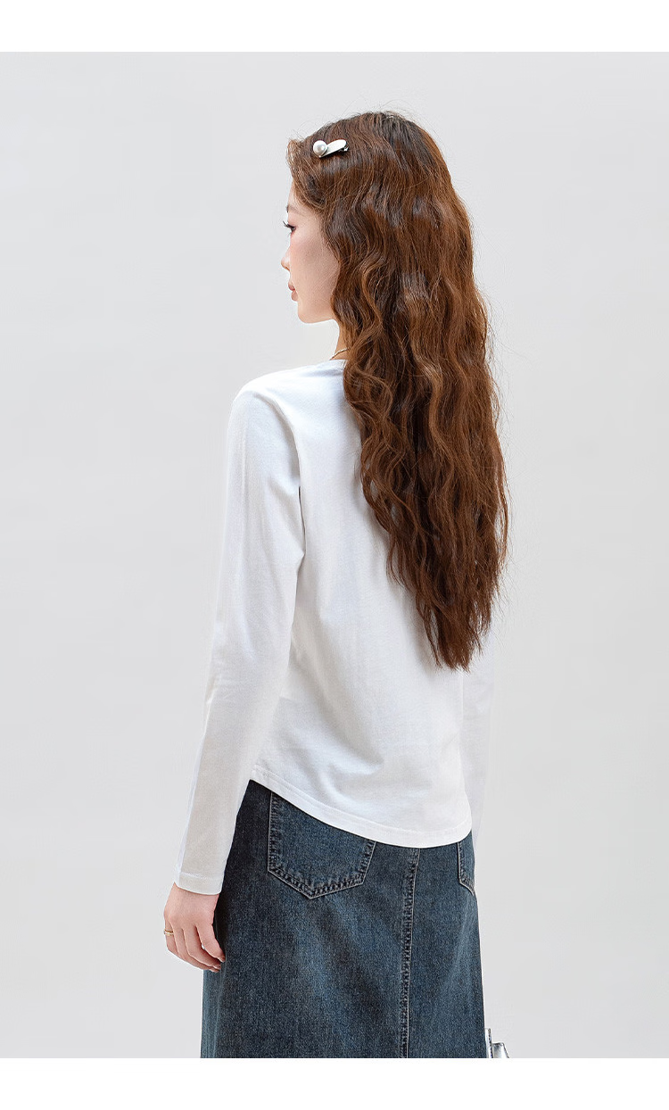 NOME Autumn And Winter New Round Neck Slim-Fit Long-Sleeve T-Shirt for Women, Body-Hugging Waist-Cinching Base Layer Inner Wear, White, XL 11