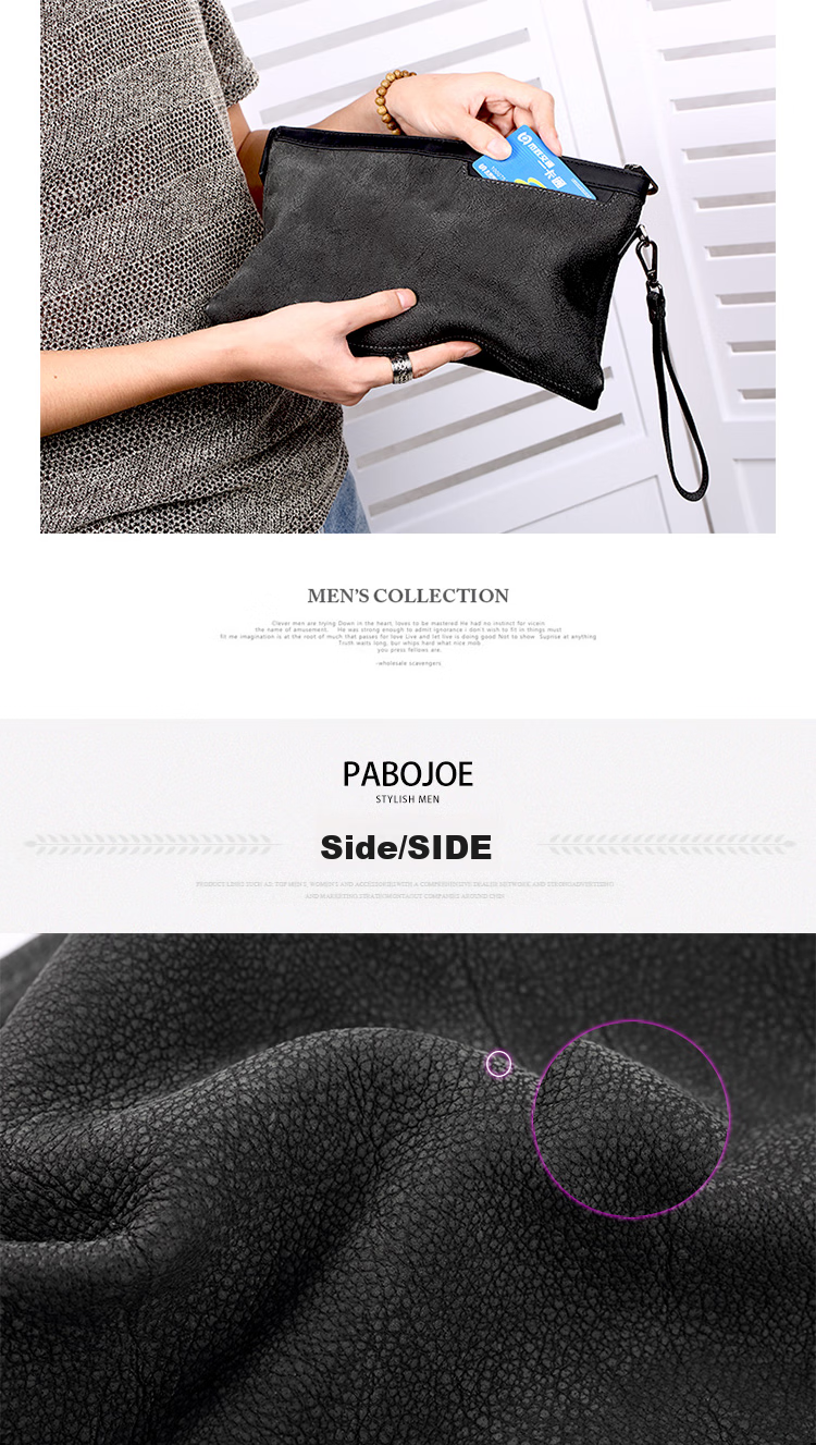 Pabojoe Men's Clutch, Top-Grain Leather Handbag, Fashionable Clasp Bag, Black Wristlet, Birthday Gift for Boyfriend 7