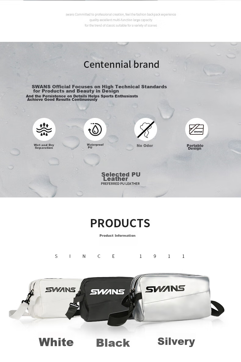 SWANS Dry-Wet Separation Swim Bag, Waterproof Bag, Large Capacity Sports Fitness Crossbody Portable Storage Bag for Men And Women, Silver 2