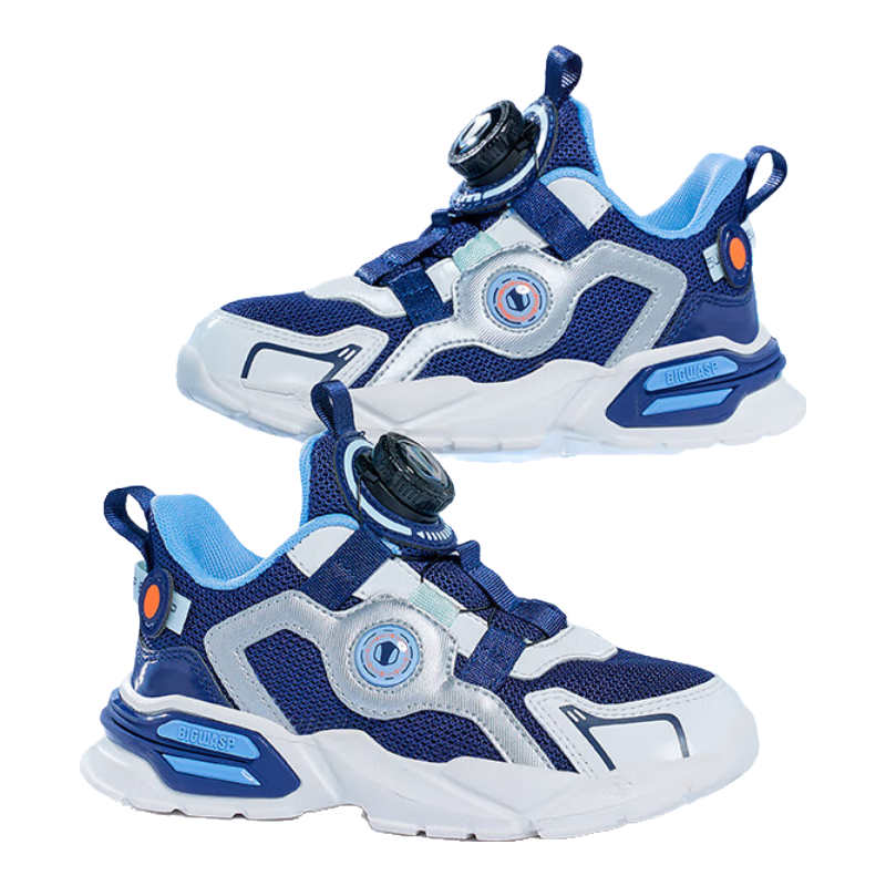 BIG WASP Boys' Sports Shoes with Rotating Button Children's Mesh Shoes D1123318055 Starry Blue (Double Mesh) Size 31