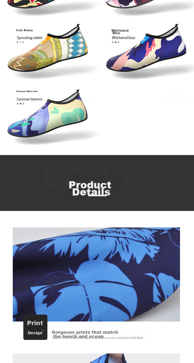WATERTIME / Shuichuan Beach Shoes for Women, Men And Children, Non-Slip Soft Sole, Summer Swimming Diving Printed River Tracing Shoes, Size L (39/40) 6