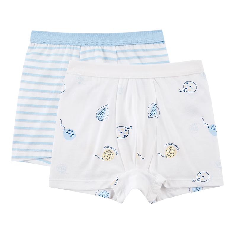 PurCotton Boys' Cotton Boxer Briefs, Soft And Breathable, 2-Pack, Balloon + Cloud Pattern (Boxer Style), Size 140