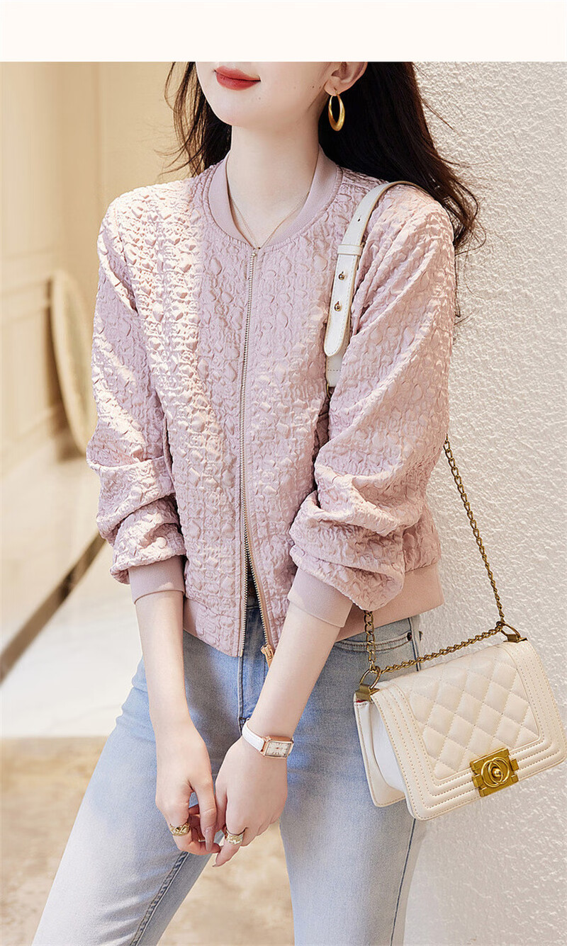 Dme [Outdoor New Fashion] Spring And Autumn Commuter Baseball Collar Lightweight Bubble Texture Stylish Versatile Jacket for Women, Short Style 27