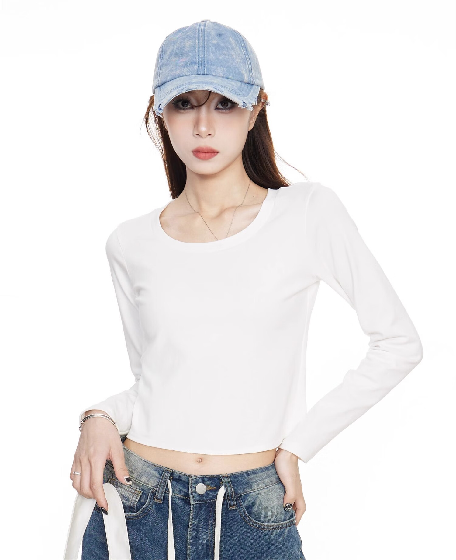 NOME Long-Sleeve T-Shirt for Women, New Early Autumn Style, Hot Girl Inner Wear, Short High-Waist Top, White, XL 5