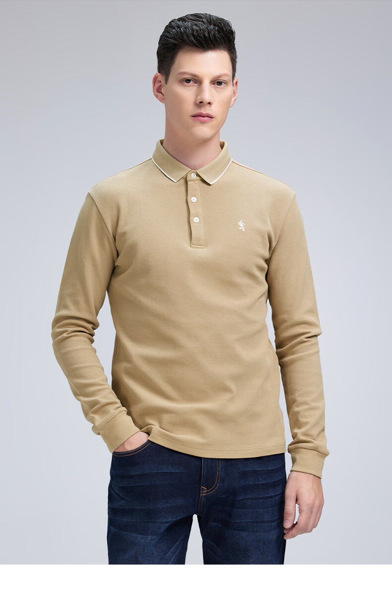DANCING WOLVES [Upgraded Heavy Pure Cotton] Autumn And Winter Comfortable Basic Inner Layer Men's Long-Sleeve POLO Shirt, 001 Black, Size 165 15
