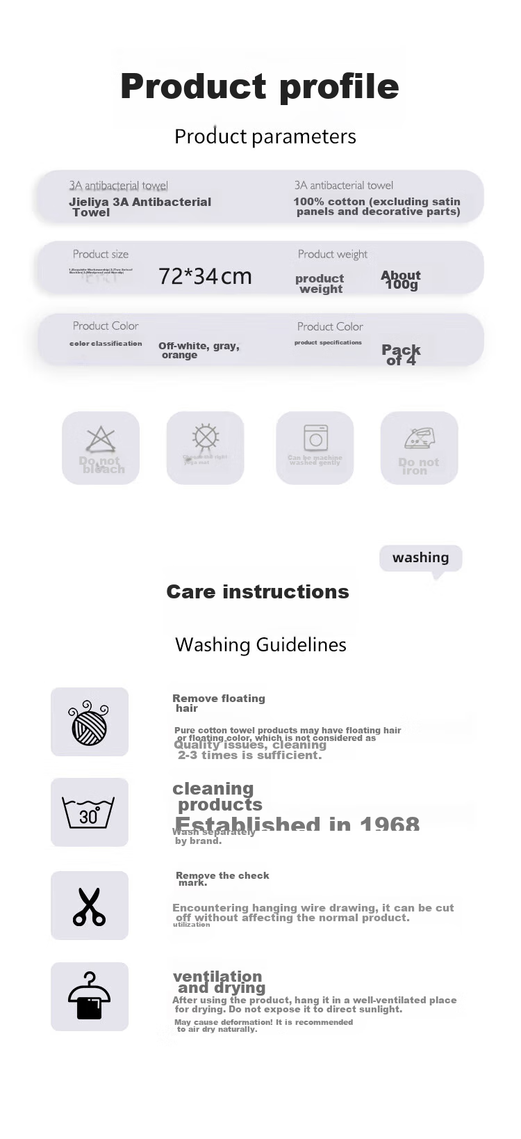 Grace Xinjiang Long-Staple Cotton Class A Antibacterial Towels, Set of 4, Pure Cotton Thickened Soft Face Towels, Absorbent Sports Face Wipes 11
