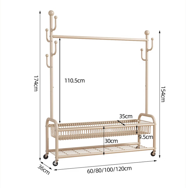 Quanpinwu Floor-Standing Coat Rack, Bedroom-Specific Clothes Hanger, Premium Storage Rack with Double 120cm Hooks 8