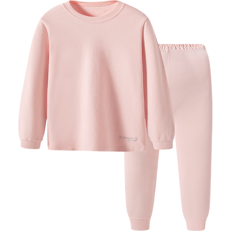 THREEGUN Class A Antibacterial Soft Cotton Girls' Student Turtleneck Base Layer Thermal Underwear Set 29426D0 Light Orange 170