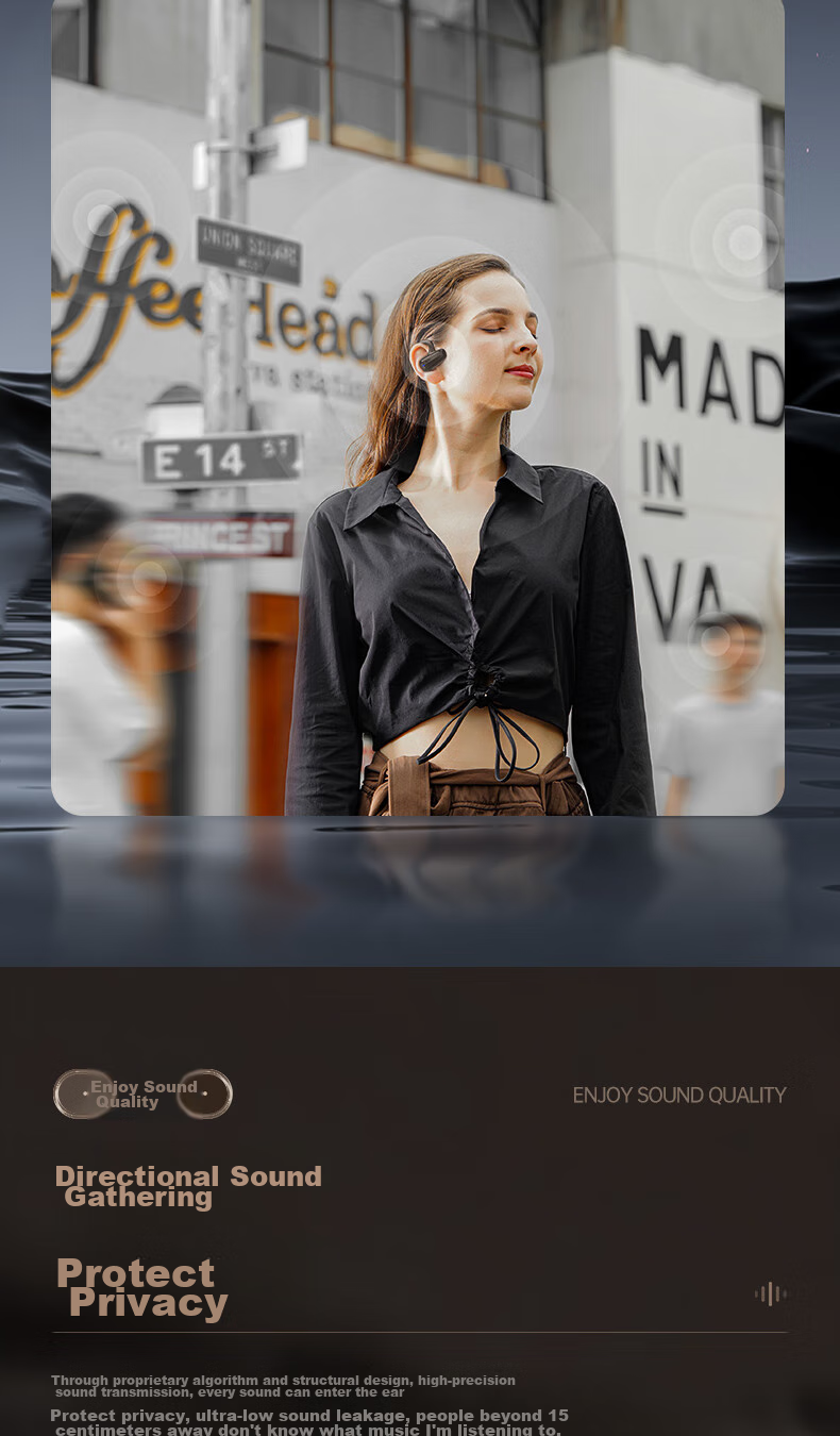 ALittleFlower Open-Ear Bone Conduction Sports Bluetooth Headphones, Ear-Hook Style, for Running, Long Battery Life, Calls, Noise Reduction, Compatible with Huawei, Apple, Xiaomi, VIVO 5