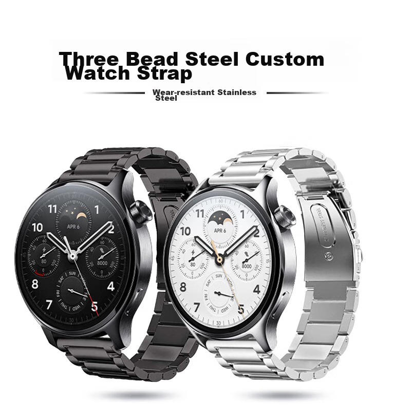 ESCASE Compatible with Xiaomi Watch Band, Suitable for Watch S4/S3/S2/S1Pro Watch Strap, Stainless Steel Three-Strand Replacement Band, Wristband for Men And Women, Watch Chain, Black, 46mm