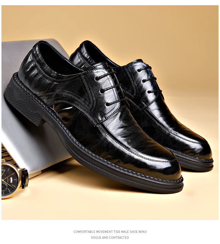 St&Sat Men's Shoes, Top-Grain Sheepskin, Hand-Stretched Leather Shoes, Business Casual Leather Shoes for Men, Black, Size 42 6