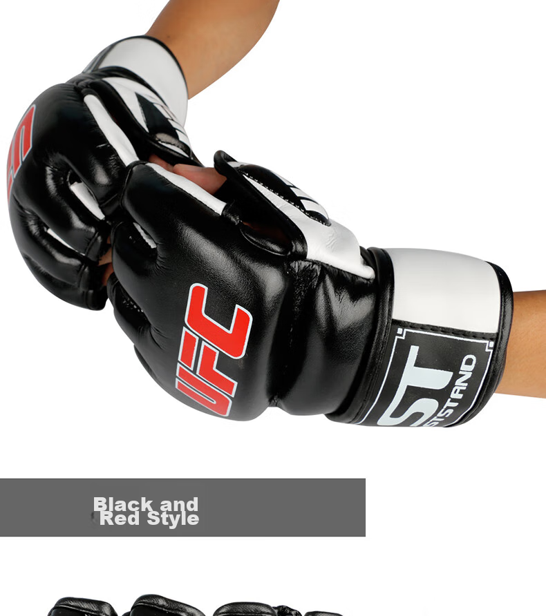 LASTSTAND Fingerless Boxing Gloves, Sanda UFC Gloves, Training MMA Boxing Gloves, Black And White, Size L 16
