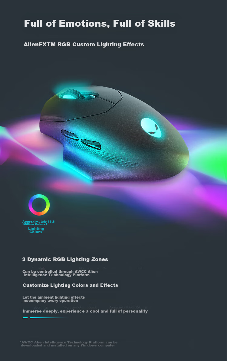 Alienware AW620M Gaming Mouse, Dual-Mode 2.4G Wireless High-End Professional E-Sports Macro Mouse, RGB Lighting Effects, Magnetic Rebound Ergonomic Design, Holiday Gift, Black 8