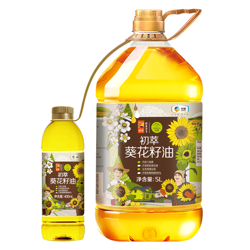 初萃 中粮葵花籽油5L+400mL 一级 物理压榨 充氮保鲜 食用油