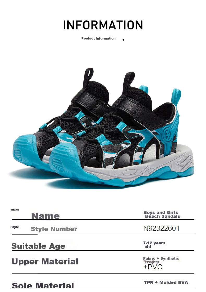 361° Children's Sandals, Summer 2026, for Boys And Girls Aged 3-12, Breathable, Anti-Collision, Closed-Toe Beach Sandals, Gray, Size 38 18