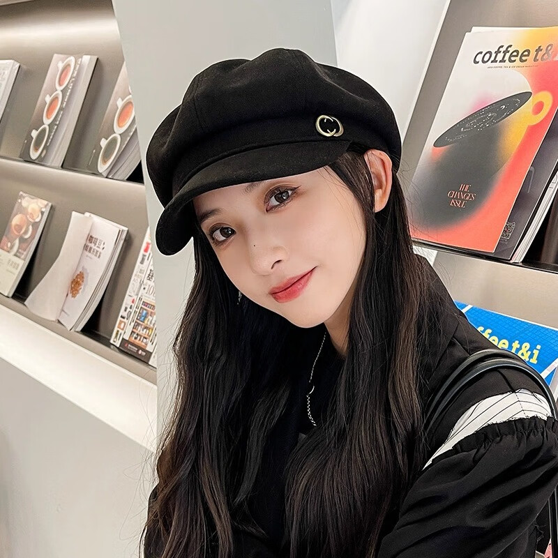 MMOPTOP Women's Beret, All-Season Style, Korean Fashion, British Retro, Versatile, Face-Slimming, Octagonal Cap, Newsboy Cap, Baseball Cap
