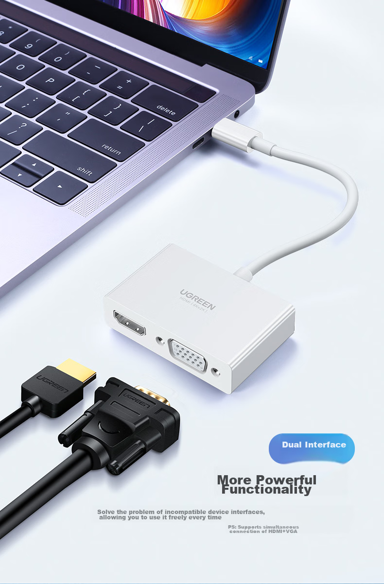 UGREEN Type-C Expansion Dock Dual-Screen Display USB-C to HDMI/VGA Adapter Converter High-Definition 4K Screen Mirroring Device Compatible with Apple 16/17 Mac Laptops And IPad 2