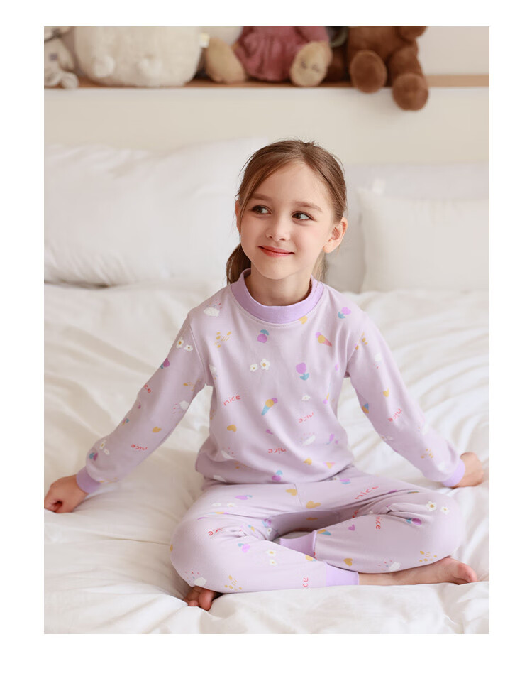 DEESHA Girls 100% Cotton 5A Grade Antibacterial Thermal Underwear Set, Light Purple with All-Over Small Floral Print, Size 120 3