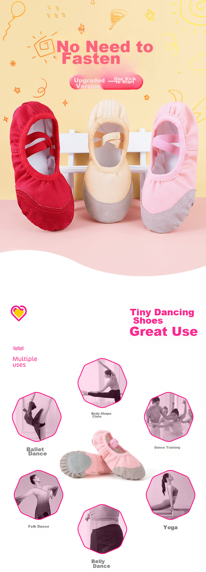 Aiwuge Slip-On Dance Shoes, Soft Sole, Wear-Resistant, Performance Practice Shoes, Children's Ballet Shoes for Girls, Black, Size 40 1