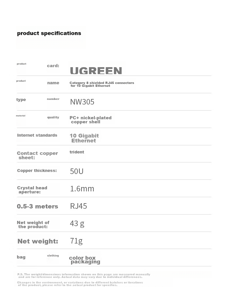 UGREEN CAT8 Shielded RJ45 Connectors, Gigabit Network Plugs, 50U Gold-Plated Professional Grade RJ45 Computer Network Cable Connectors, CAT8 Crystal Heads, 10 Pieces, 35770 21