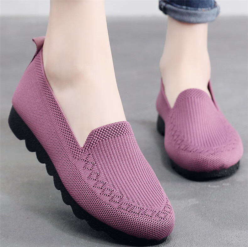 Weizhi Old Beijing Cloth Shoes for Women, Fly-Knit Loafers, Polyurethane Sole Flats, Mom Shoes WZ1029 Purple Size 40 2