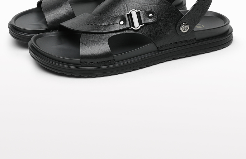 Goldlion Men's Shoes, Urban Casual Breathable Outdoor Sandals, Dual-Wear Leather Shoes, Beach Shoes, 59622032401A, Black, Size 41 4