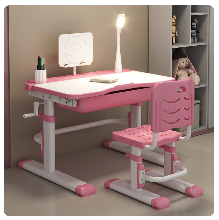 ZUNMIAN Children's Adjustable Study Desk and Chair Set with Reading Rack Multifunctional 80cm Home Writing Desk 5