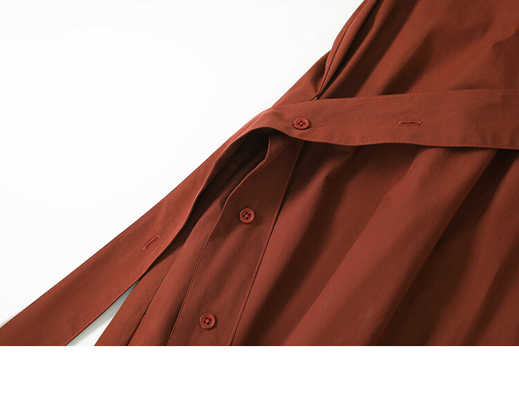 Dme Vintage Shirt Dress with Tie Waist, Niche Design, Loose-Fitting Slimming Dress, Rust Red, S 11