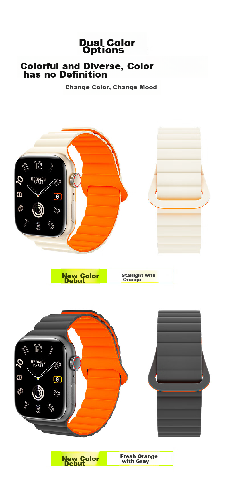 CangHua Compatible with Apple Watch S12 Band, Suitable for Apple Watch S11/S10 Silicone Magnetic Strap, IWatch S9/SE3/Ultra4/3 Loop Sports Band, Starlight with Orange 5