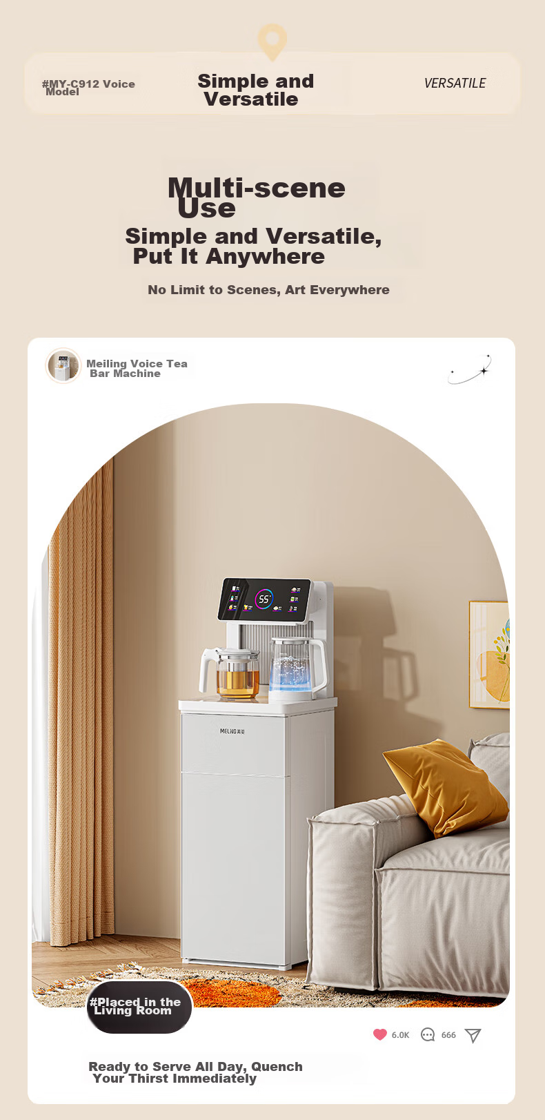 MeiLing Tea Bar Machine, High-End Smart Voice-Controlled Standing Water Dispenser with Bottom-Placed Water Tank, Automatic Hot And Cold Model MY-C912 (Voice Control Version), White 11