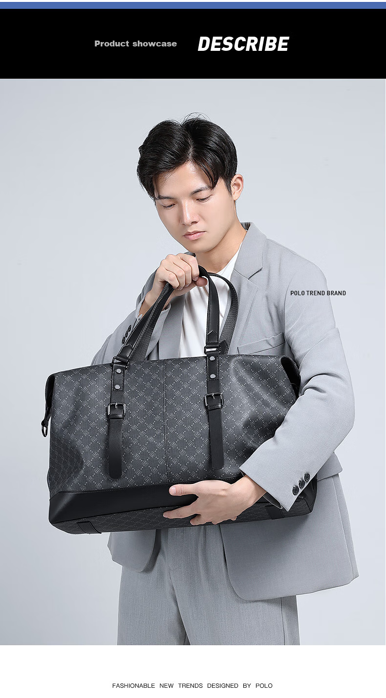 POLO Travel Bag, Men's Handbag, Luggage Bag, Gym Bag, Business Trip Large Capacity Suitcase, Storage Bag, Black 16