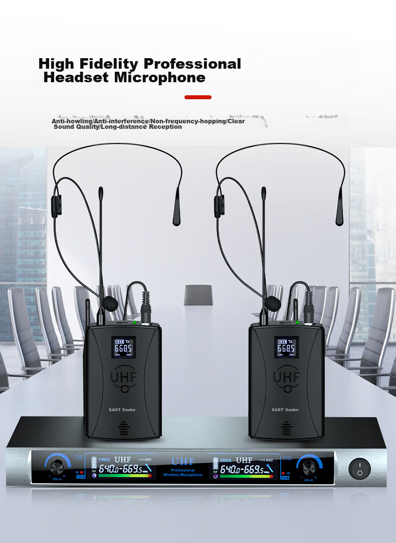 SAST OK-12 Professional Wireless Microphone System, Dual-Channel Microphone for Home Karaoke, Stage Performance, KTV Singing, Wedding Ceremonies, Meetings, U-Segment Professional Dual-Channel Microphone [Head-Mounted] 1