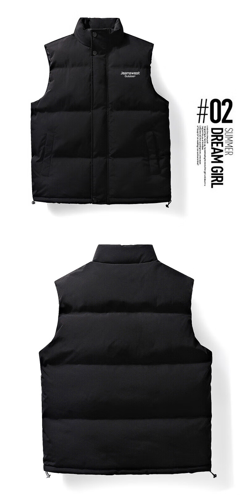 JEANSWEST OUTDOOR Yibo Wang Endorsed Men's Vest Jacket Winter Trendy Stand Collar Fashion Loose Fit Men's Clothing Off-White XL 4