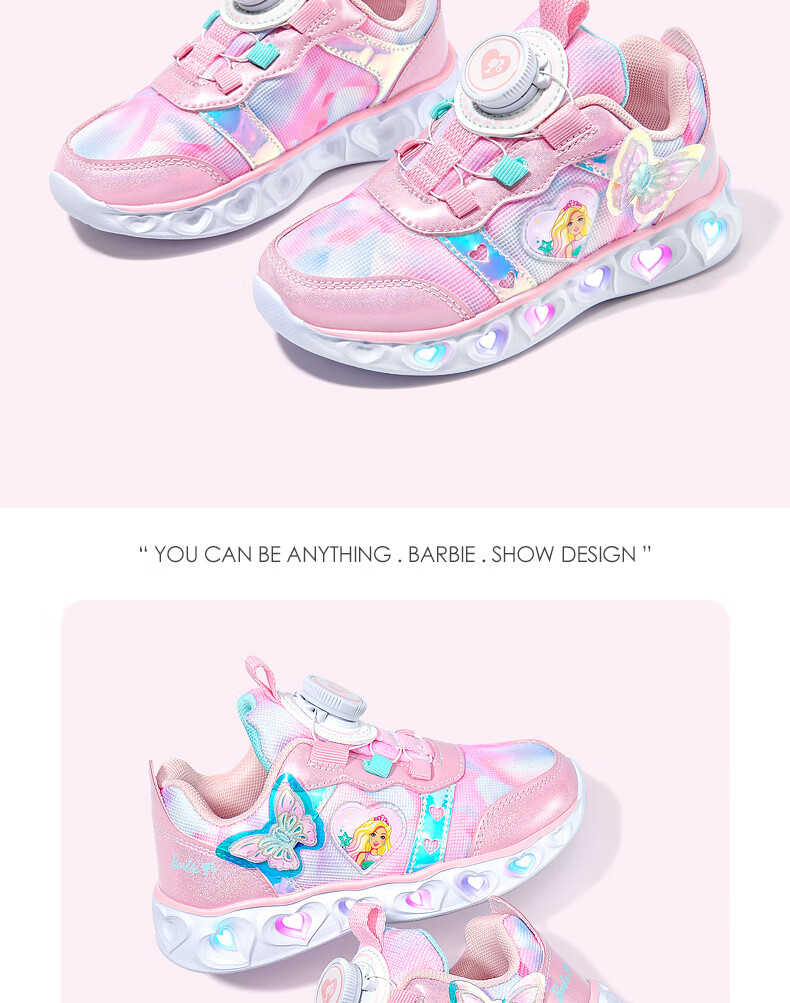 Barbie Girls' Sneakers with Rotary Buckle, Spring And Autumn Chunky Shoes, Light-Up Sports Shoes for Girls, DA6558 Pink Size 28 9
