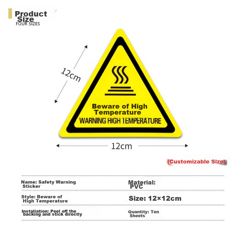 Aimohui, Be Cautious of High Temperature PVC Label Stickers, Factory And Shopping Mall Safety Reminder, Thickened And Durable, 10 Pieces Per Pack, 12*12cm