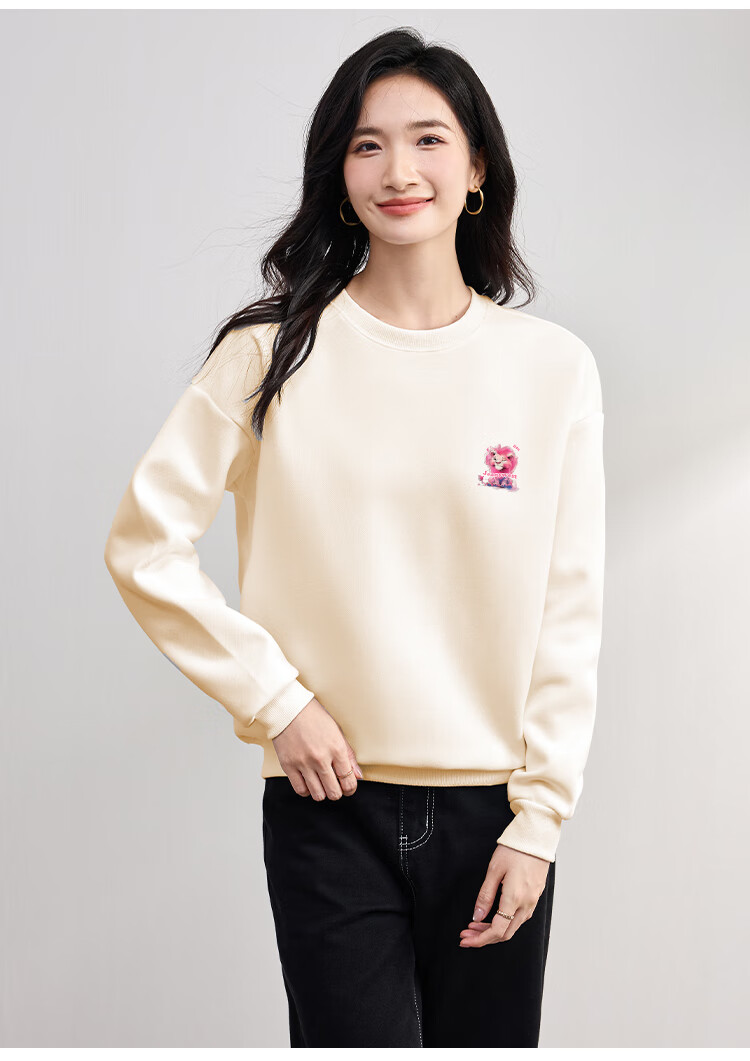 Jeanswest Women's Sweatshirt, Spring And Summer Style, Printed Round Neck Pullover, Casual Trendy Knit, Loose-Fitting Versatile Top, Apricot Color, 2XL 6