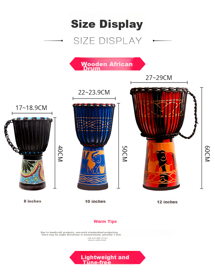 MOSEN 10-Inch Painted African Drum, Pure Sheepskin Indonesian Solid Wood Peach Core Advanced Hand Drum, No Tuning Required, Random Color 4
