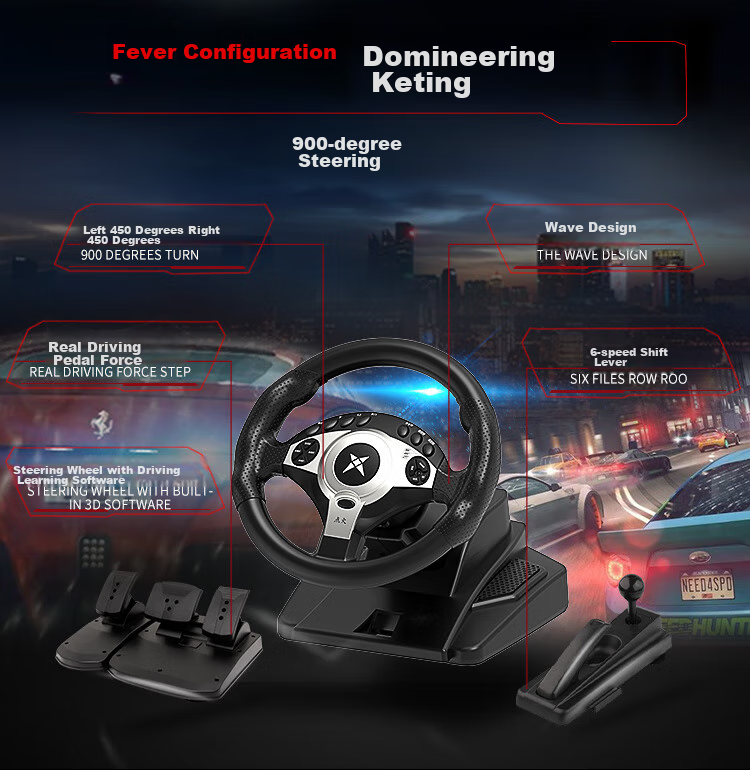 Keten D1 1080° Racing Wheel Game Steering Wheel Simulator Force Feedback Compatible with PC, Console, Euro Truck Simulator 2, and Chinese Touring 2