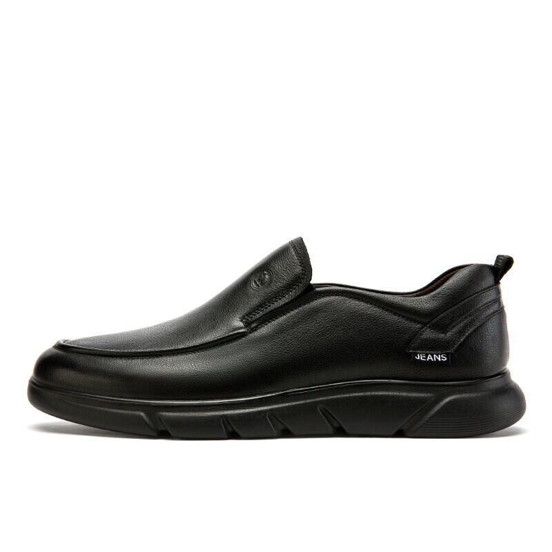 CAMEL Brand Leather Shoes, Men's Business Casual Shoes, Soft Sole And Upper, Dad Slip-On Shoes, W932263660, Black, Size 42
