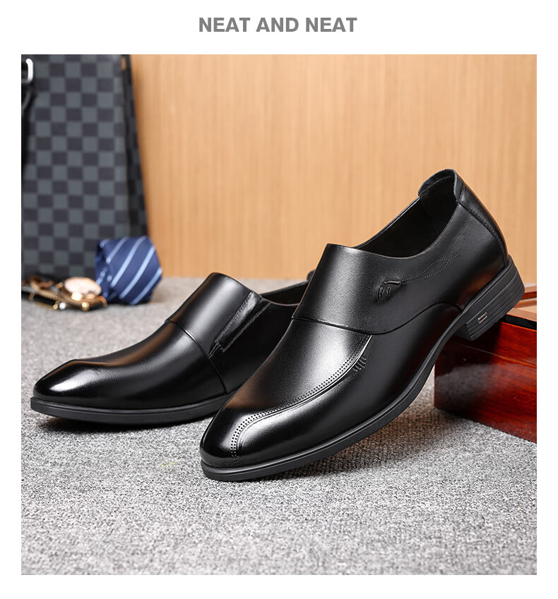 LAORENTOU Men's Leather Shoes, Casual Shoes for Spring And Autumn, Top-Grain Cowhide Business Formal Shoes, Slip-On British Style Men's Shoes, LA12276, Black, Size 44 9