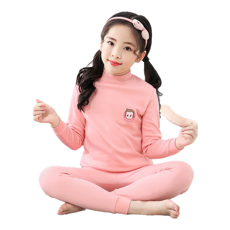 Hengyuanxiang Children's Autumn Cotton Thermal Underwear Set for Girls, Thin Warm Long Johns, Student Autumn Cotton Base Layer Shirt