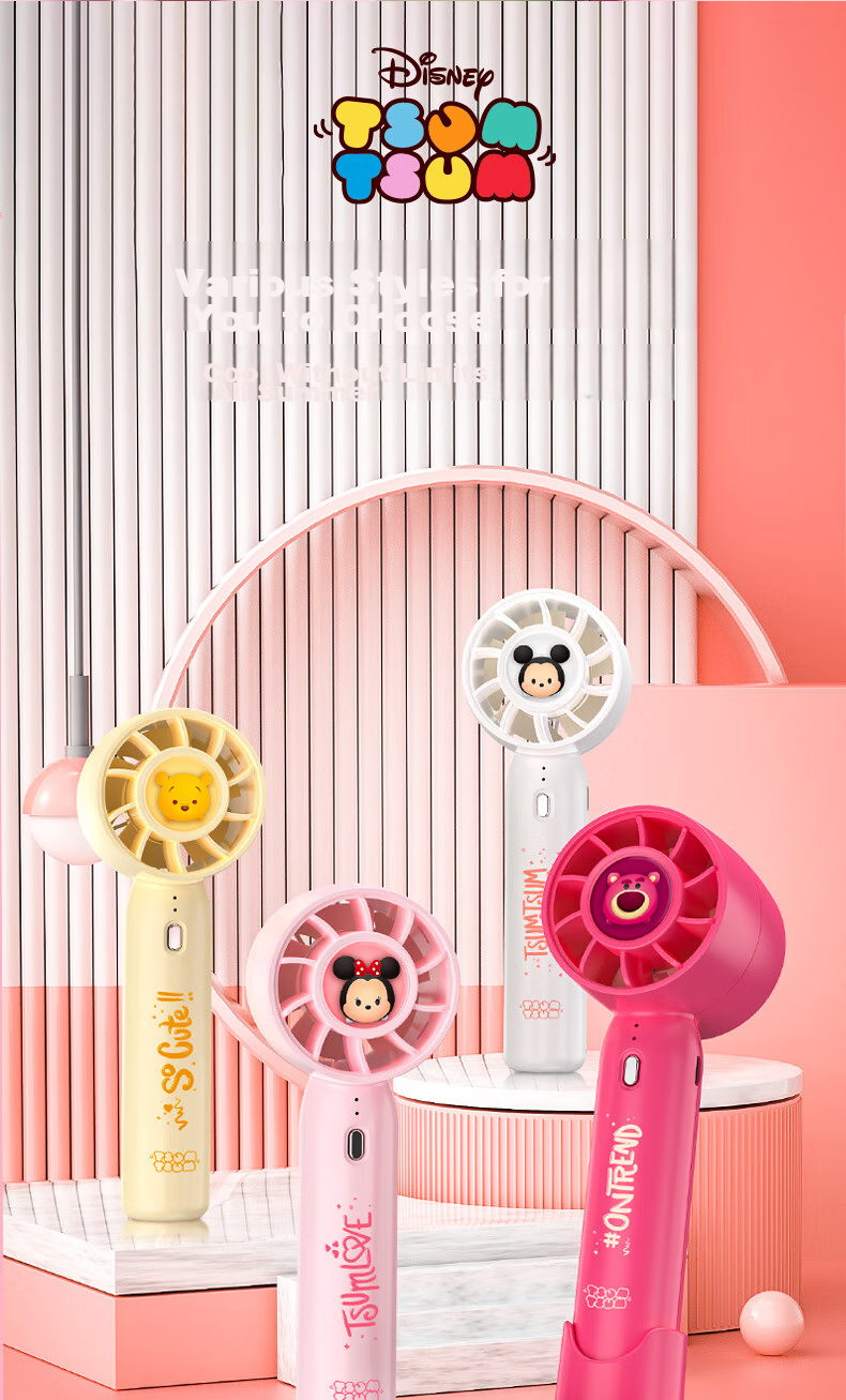 Baosou Portable Handheld Mini Fan with Built-in Light and Lanyard, Rechargeable, 3-Speed Strong Wind, Quiet, Pink 9