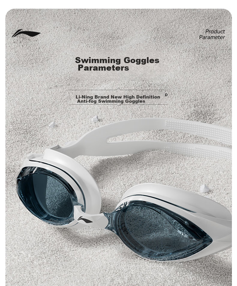 Li-Ning Swimming Goggles, Waterproof And Anti-Fog, High Definition Swim Glasses for Men And Women, Non-Prescription Swimming Goggles, Model 2596, White, 200 Degrees 8