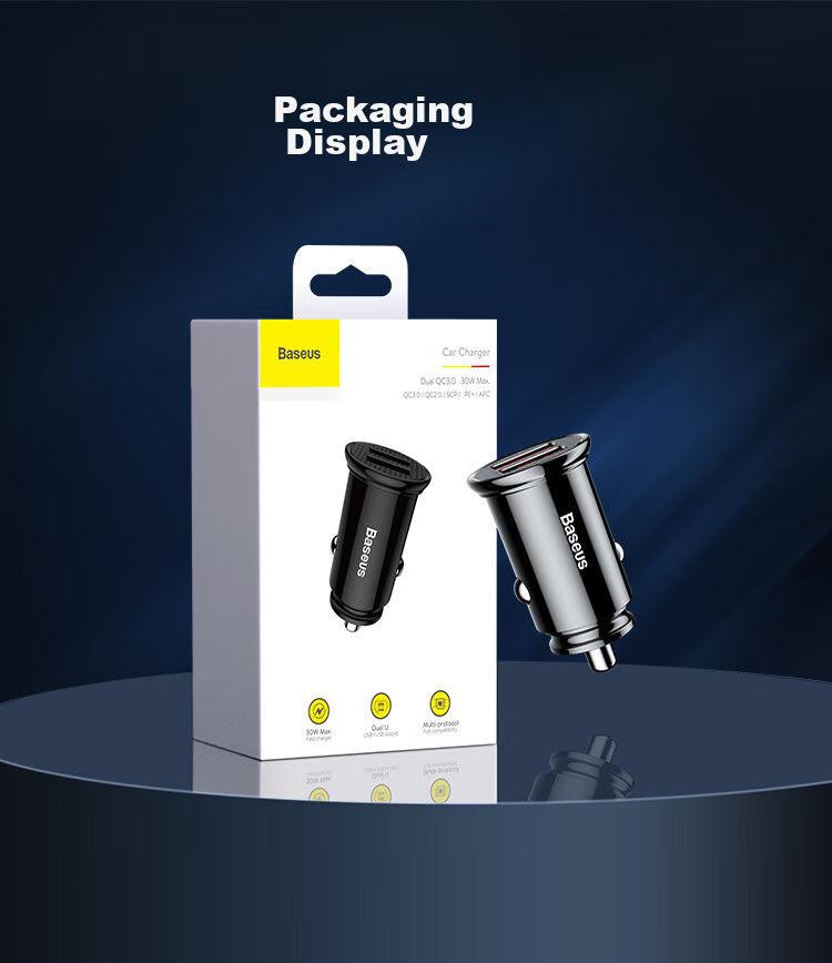 Baseus Car Charger, 5A Fast Charging Cigarette Lighter Adapter, Dual USB Ports, 30W Car Power Socket 26