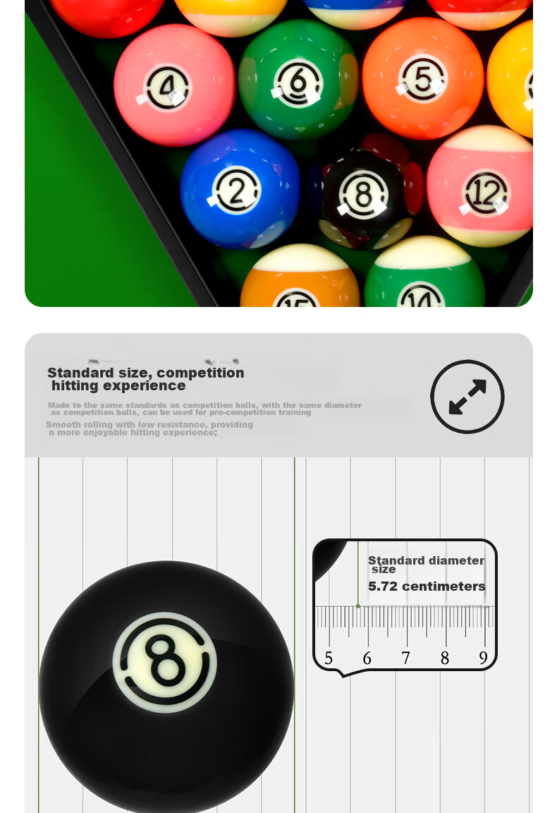 Zhundu Silver Award Pool Ball, English Snooker Standard Pool Ball, Crystal Ball, Pool Table Accessories, 8A Black Diamond 9