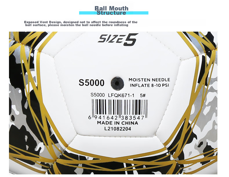 Li-Ning Soccer Ball Size 5 Exam Training Wear-Resistant, Non-Slip Machine-Stitched Yarn Rubber Inner Layer, White Black Gold, LFQK671-1 7