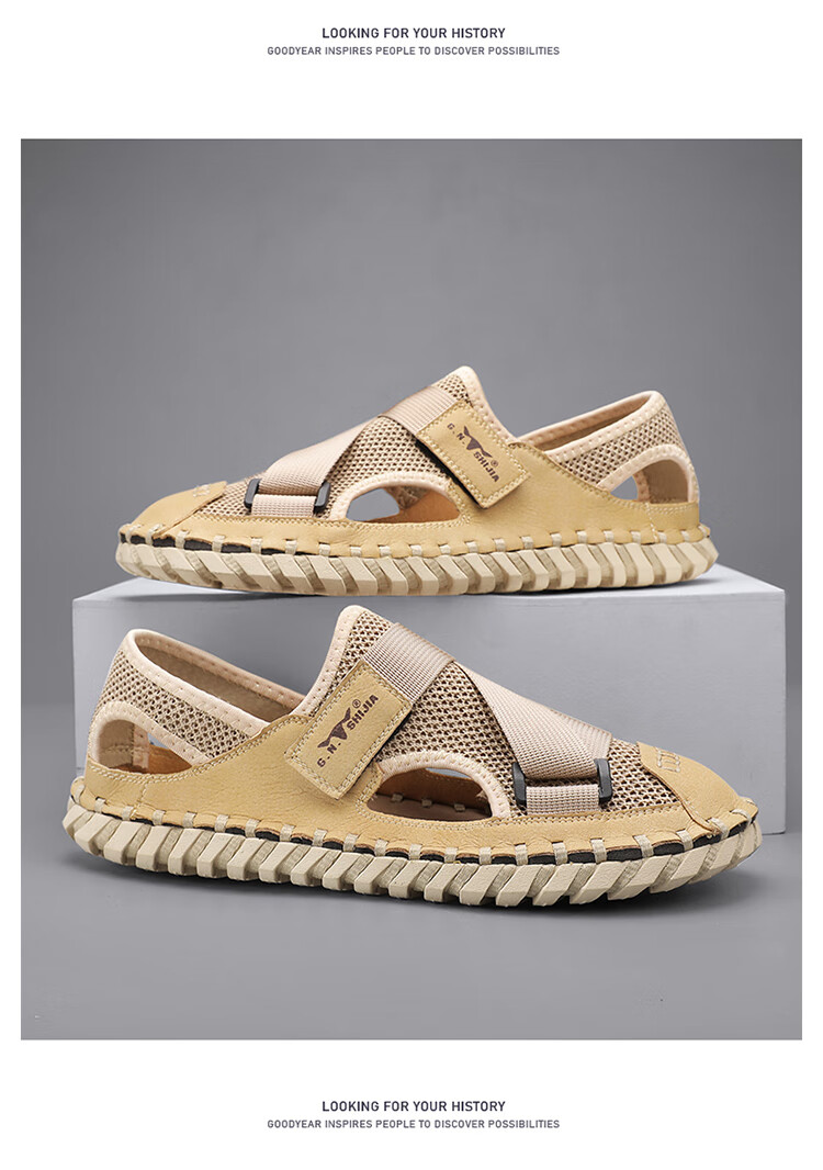 Bull Family Men's Summer Closed-Toe Sandals Soft Leather Soft Sole Outdoor Water-Resistant Casual Trendy Men's Clogs 14
