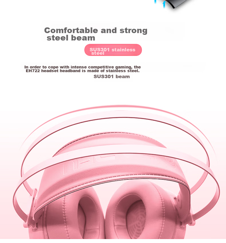 DAREU EH722RGB Edition Gaming E-Sports Noise-Cancelling Headset Wired Over-Ear with Microphone for PC 7.1 Channel Sound Positioning for PUBG And Other Games Pink And White 6